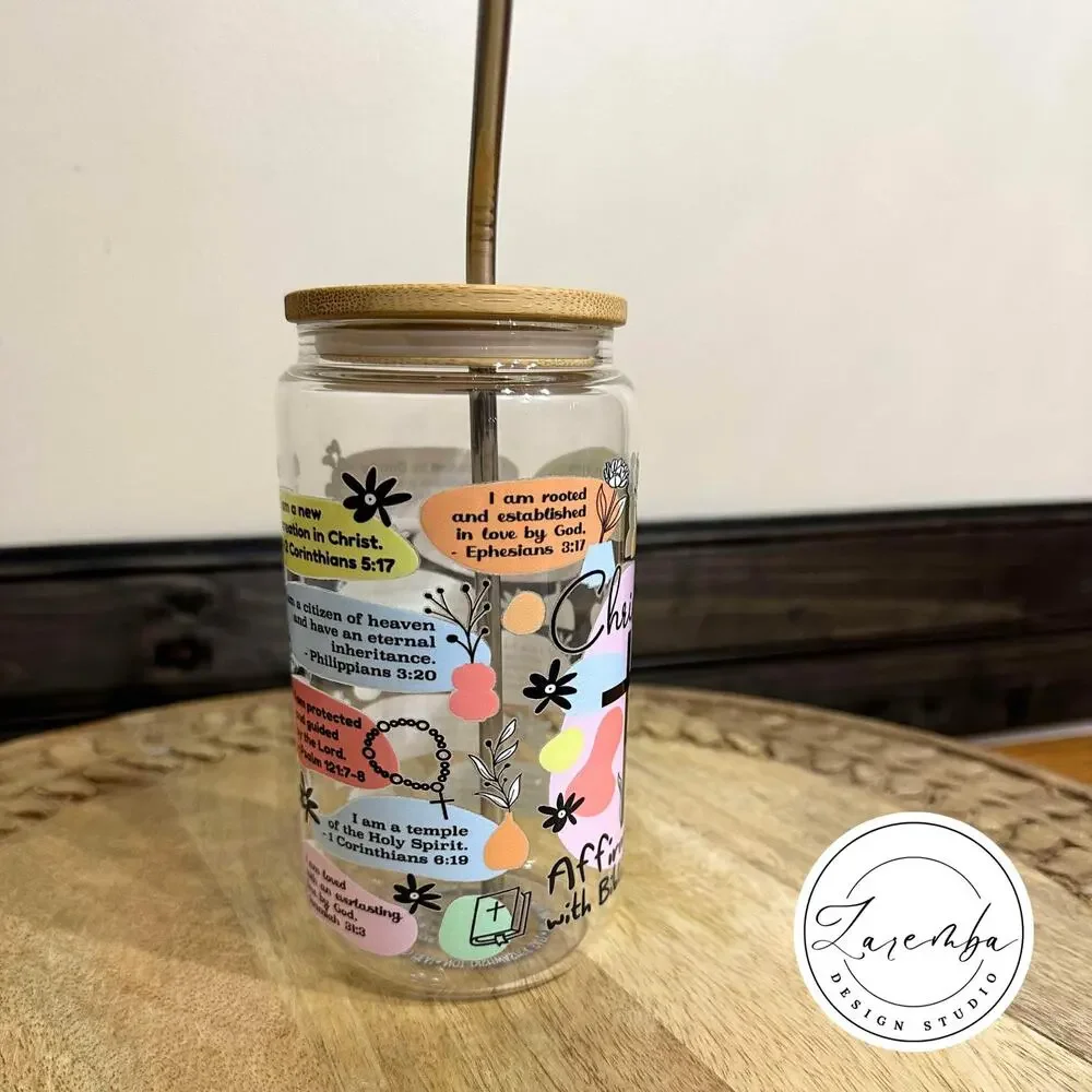 Christian Affirmations with Bible Verses Libbey Cup, Religious Beer Can Glass